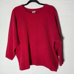Vintage Au Coton Original Red Waffle Knit Scoop Neck Sweatshirt XL